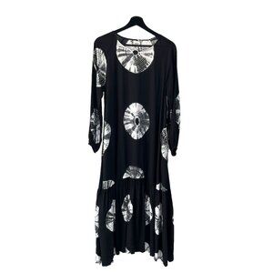 Norblack Norwhite Ayana Black White Tie Dye Long Sleeve Maxi Dress Small